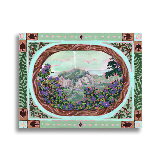 Looking Glass Rock Folk Painting - Folk Mountain Painting - Acrylic on Canvas