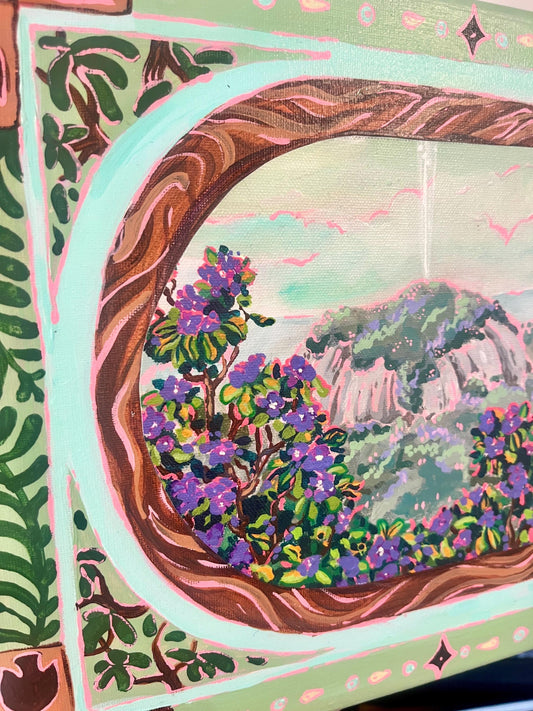 Looking Glass Rock Folk Painting - Folk Mountain Painting - Acrylic on Canvas