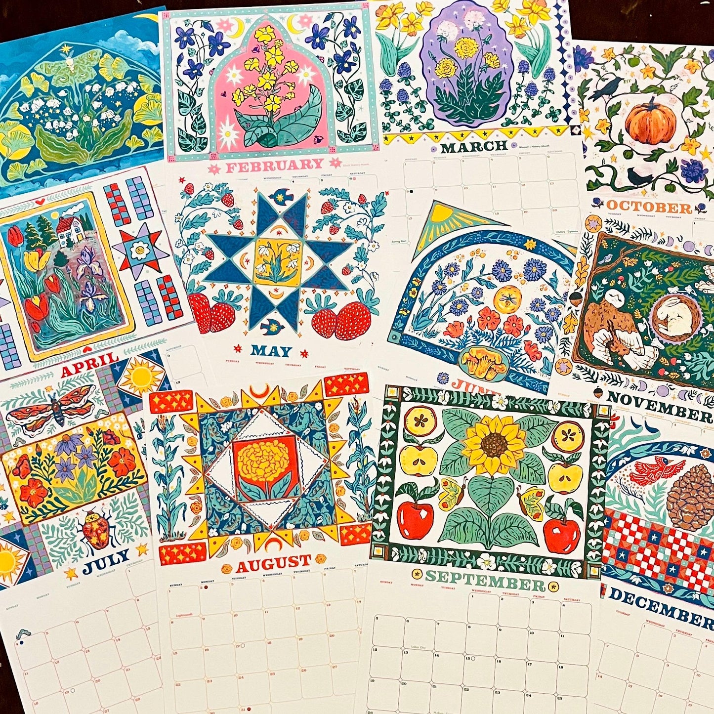 2027 Garden Folk Wall Calendar - Handmade with Original Paintings - Easy Flip Hangers
