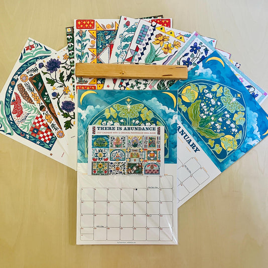 2027 Garden Folk Wall Calendar - Wooden Hanger