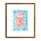 Decorative wall art with a orange and white winged tiger design on a blue and white cloud pattern. by asheville artist erika busse framed
