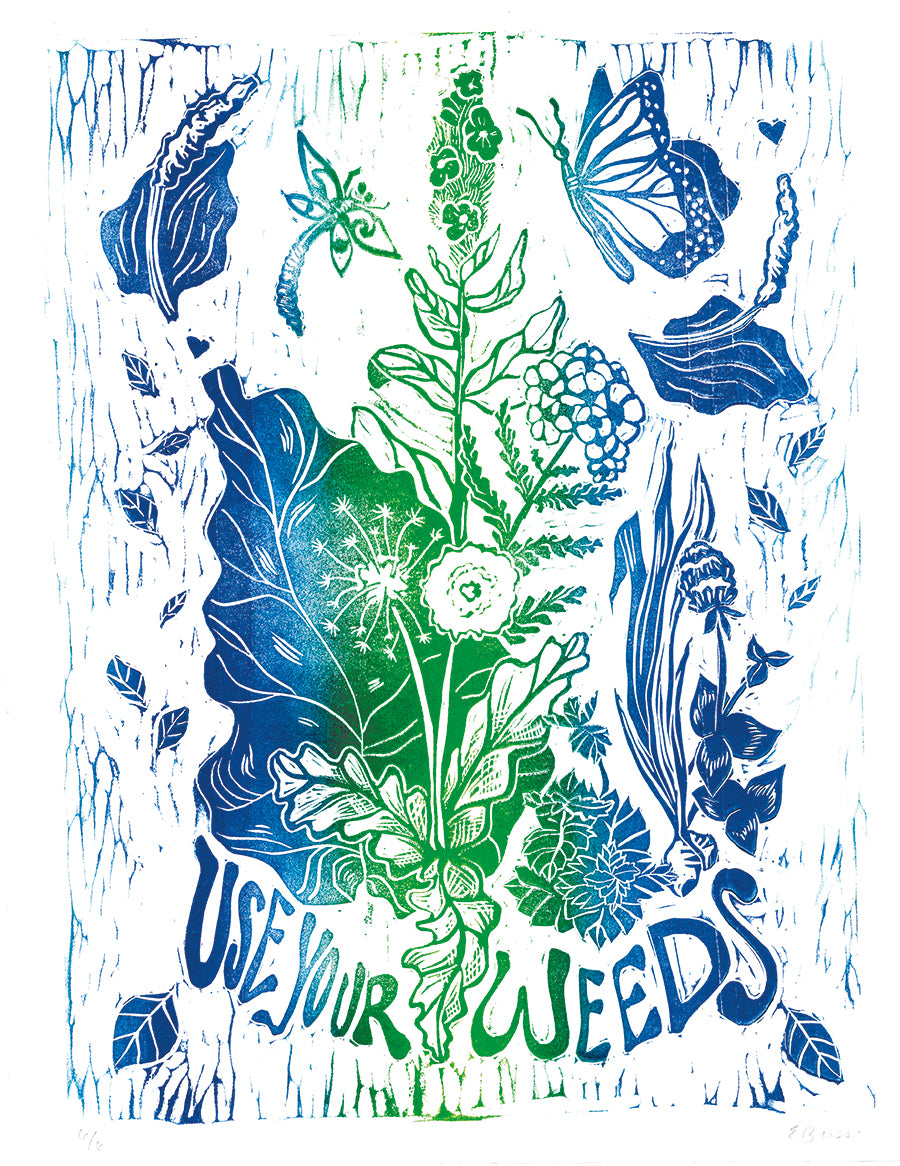 Use Your Weeds - Original Linocut Print